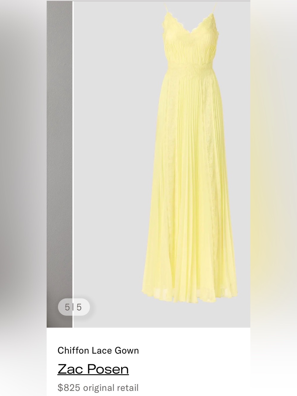 Zac Posen Lemon Chiffon Lace Maxi Gown